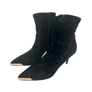 Versace Jeans Couture Black Velvet Ankle Boots Gold Pointed Toe Stiletto Size 38